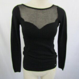 Guess Sheer Sequin Knit Blk Sweater Size Medium Long Sleeves Pullover metal logo